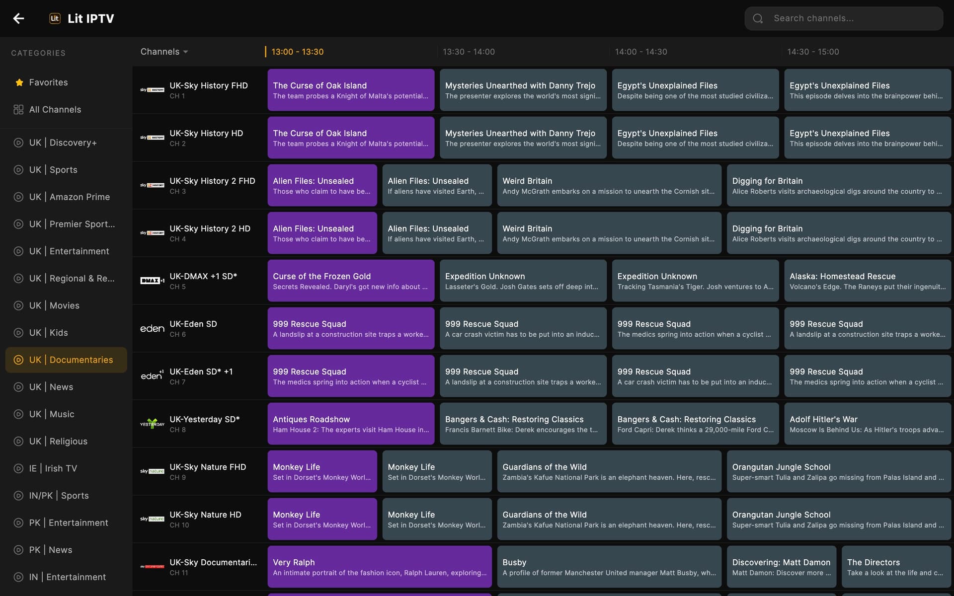 Full EPG program guide on Mac
