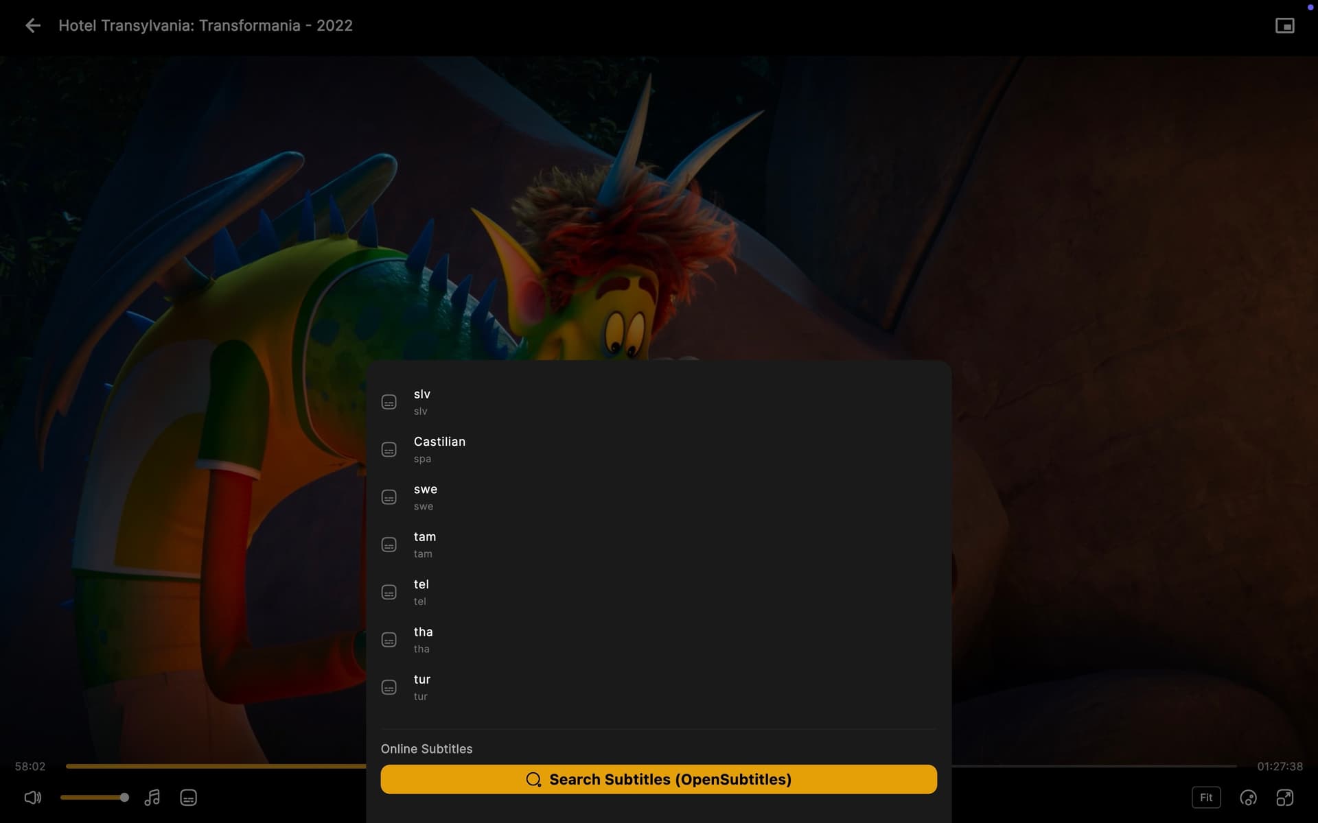Subtitle selection and OpenSubtitles search on Mac
