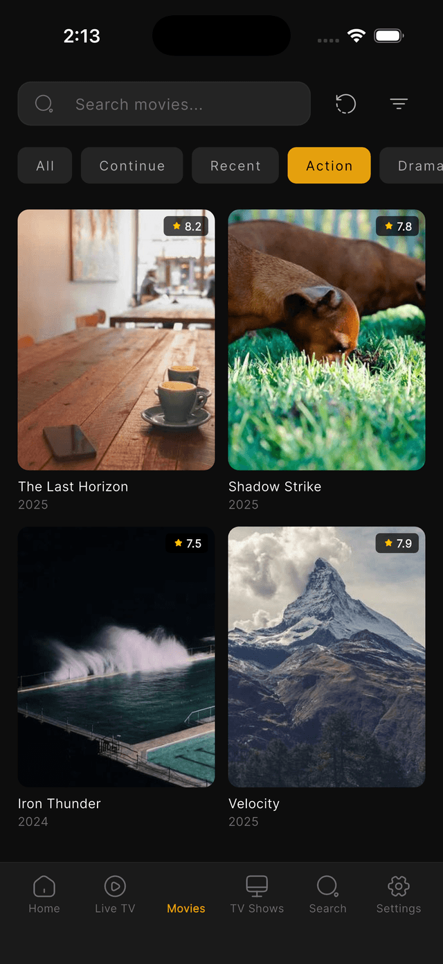 Lit IPTV movie browsing interface