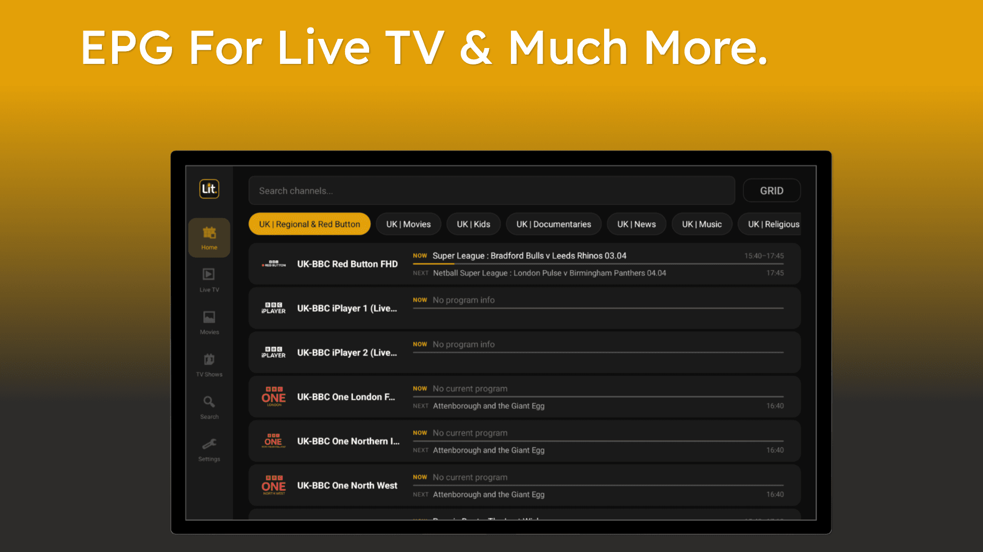 EPG program guide on Android TV