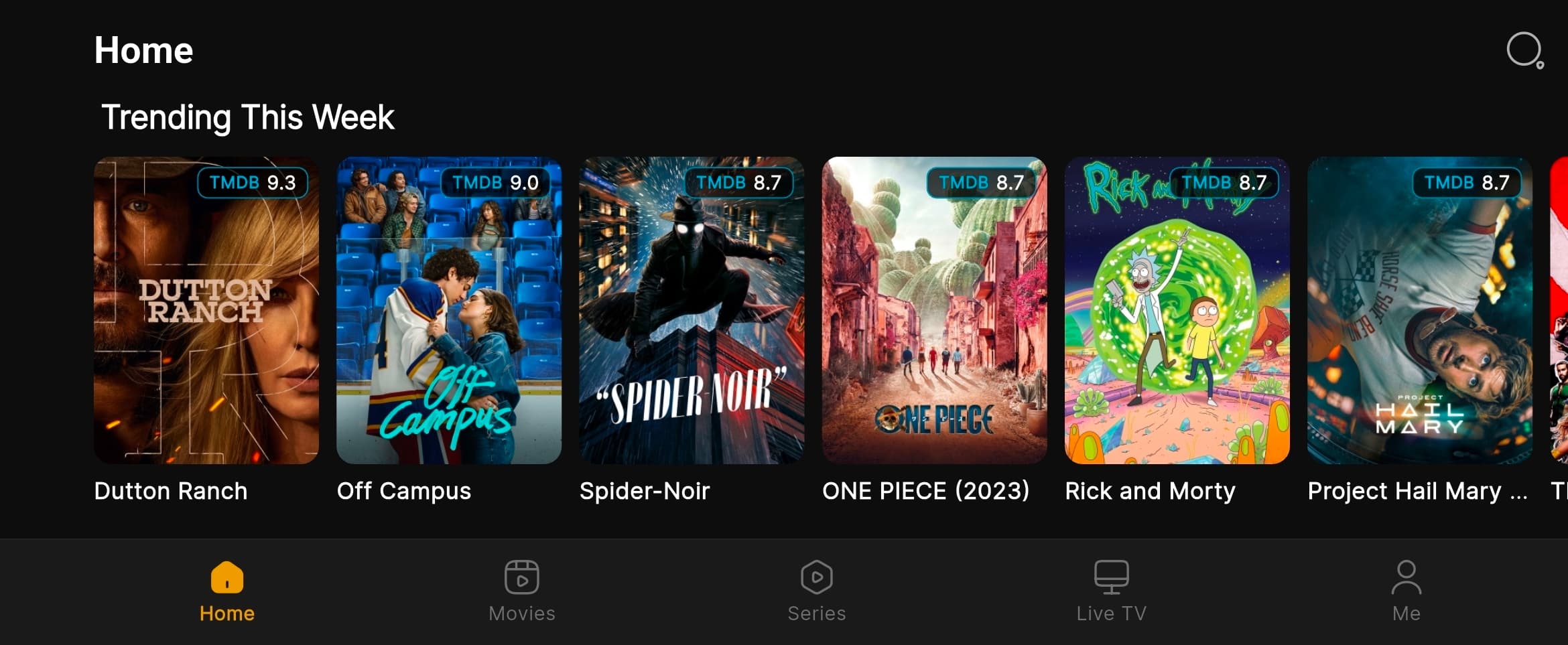 Lit IPTV on the big screen with real posters, ratings, and trending titles