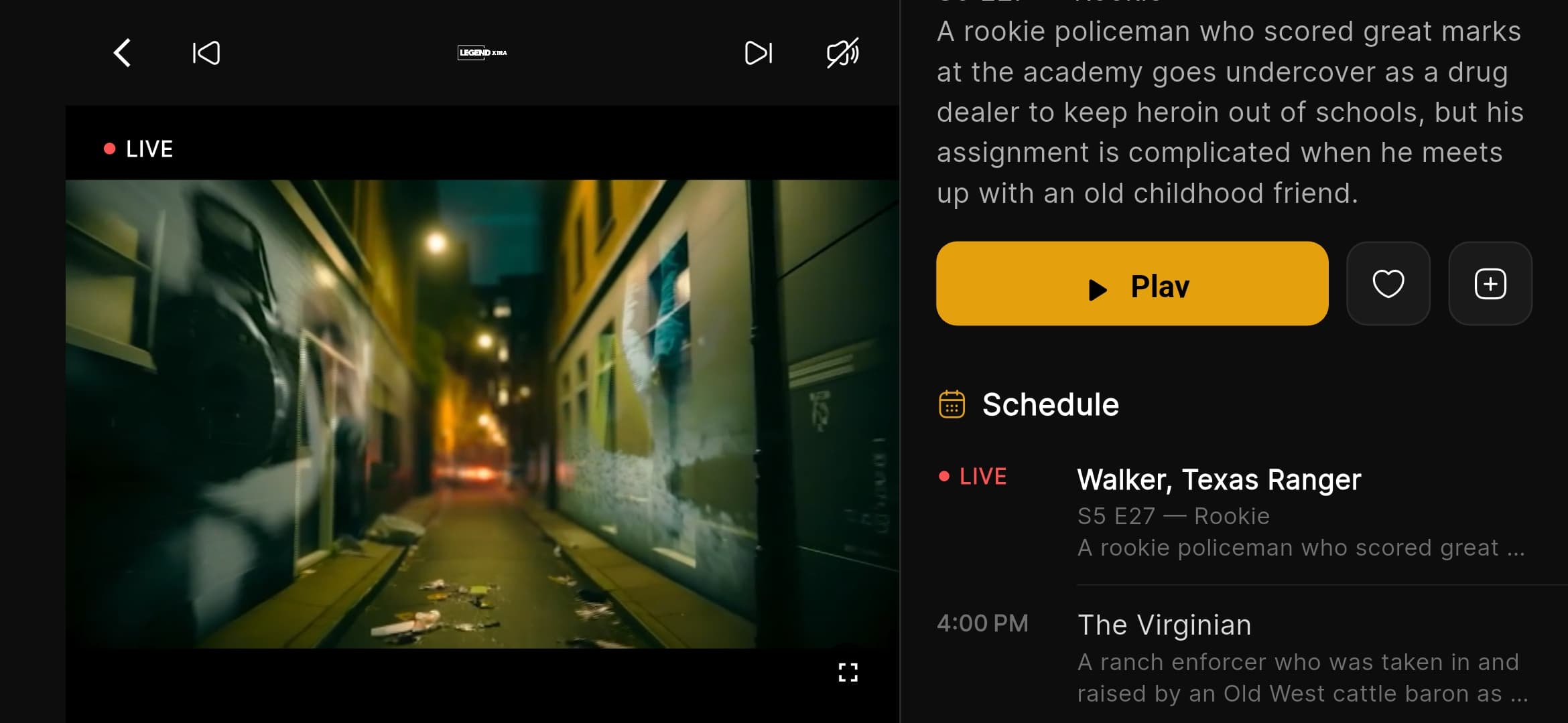 Live TV player with schedule and program info