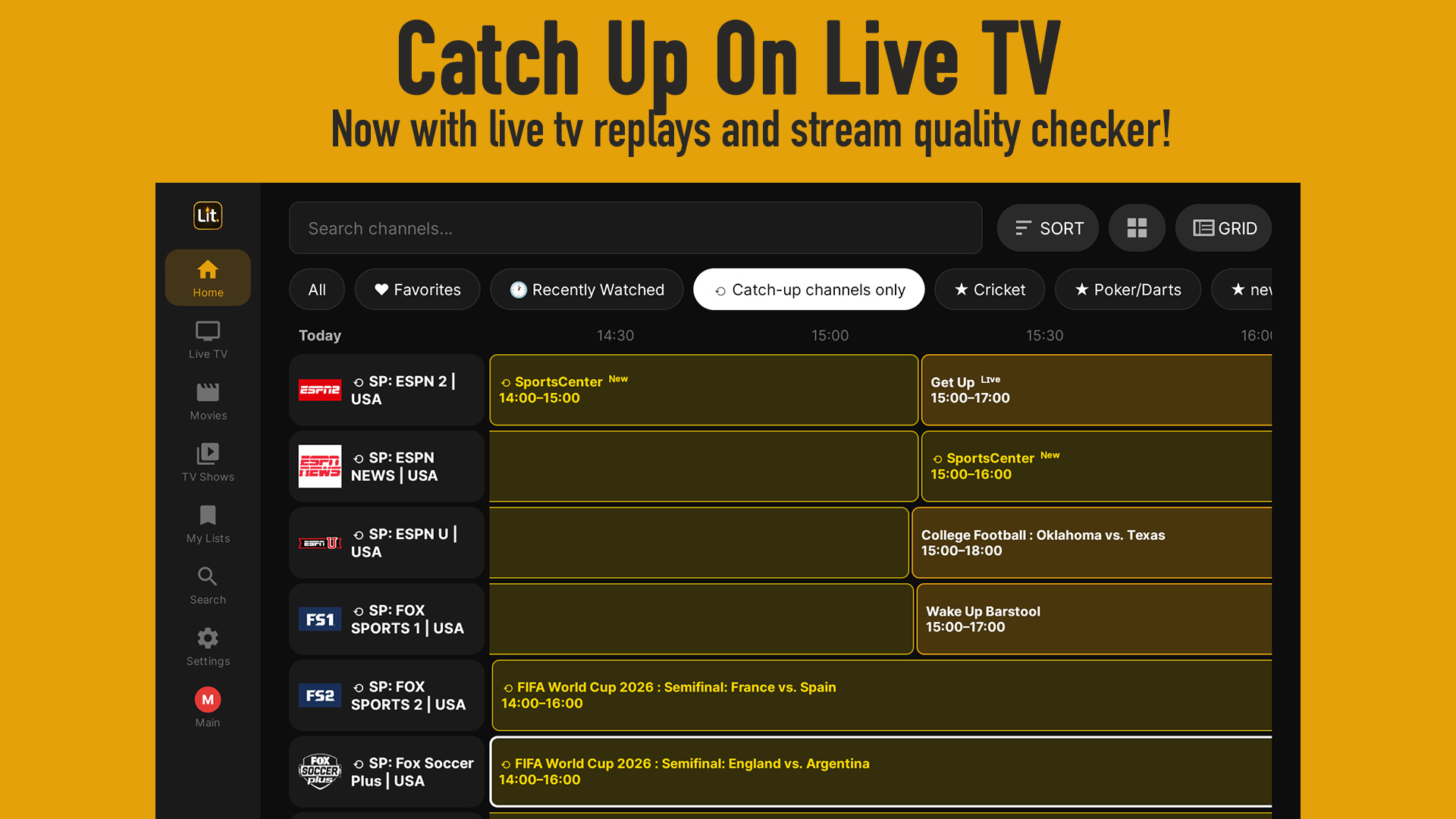 Catch-up and Replay on Lit IPTV for Android TV and Fire TV